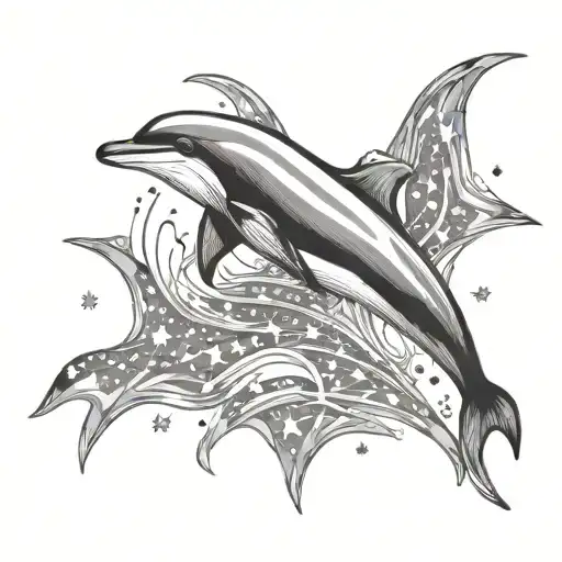 dolphin leaping over stars forming the shape tattoo design idea