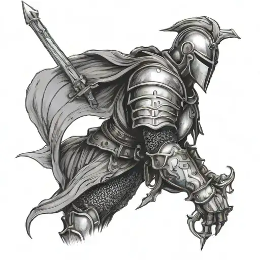 dark fantasy medival knight holding tattoo design idea