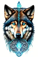 wolf with blue eyes featuring Celtic tree of life  tattoo design idea