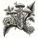 dna double helix tree mushrooms and flowers growing tattoo design idea
