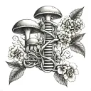 dna double helix tree mushrooms and flowers growing tattoo design idea