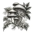 dna double helix tree mushrooms and flowers growing tattoo design idea