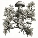 dna double helix tree mushrooms and flowers growing tattoo design idea