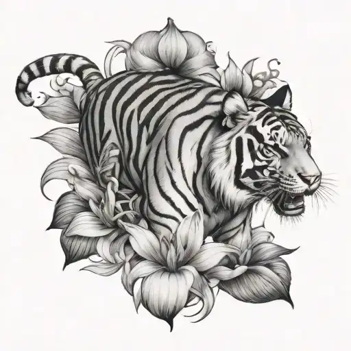 tiger walking into lotus flower tattoo tattoo design idea