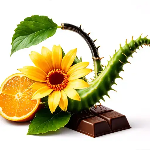 a Selenicereus spinulosus with an orange flower next to a chocolate bar and growing from a crowbar  tattoo design idea