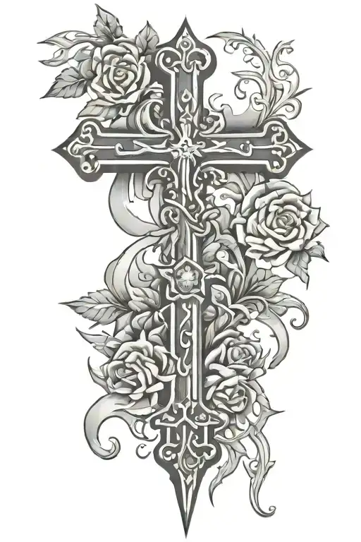 simple cross with IV XVII MMVI next to it tattoo design idea