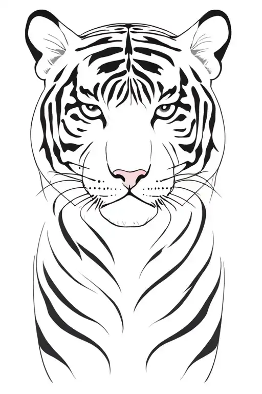 tiger body with a fine line woman infront of the tiger tattoo design idea