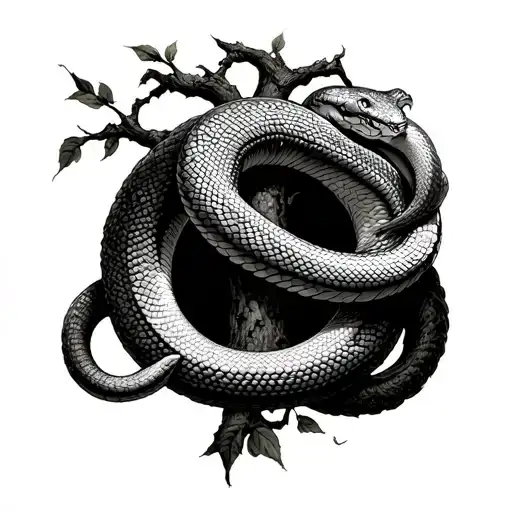 ouroboros  snake in a circle wrapped around a tree  tattoo design idea