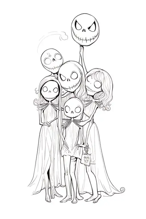 Three Nightmare before Christmas kids playing tattoo design idea