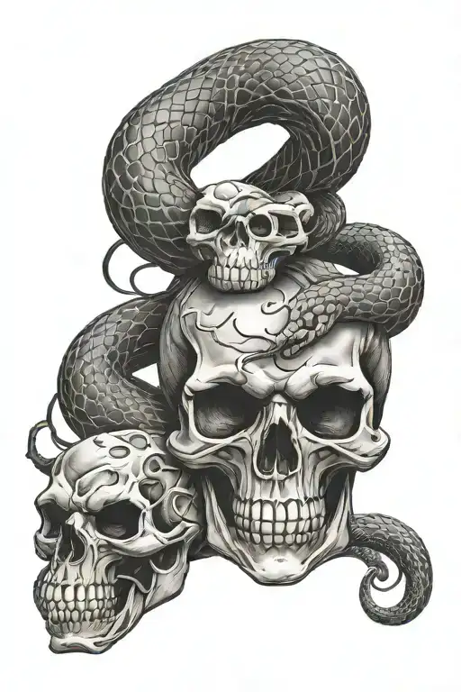 skull and snake tattoo design idea