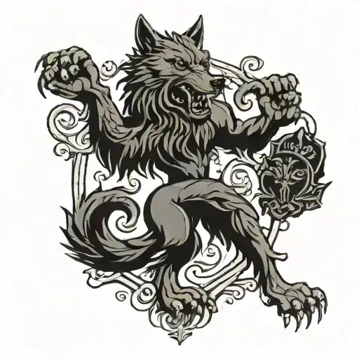 wolf rampant scottish heraldry tattoo design idea