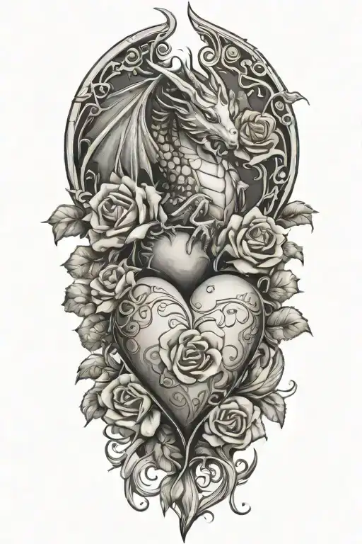 heart roses book dragon tattoo design idea