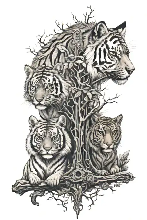 totem on the back of a tiger, wolf and owl tattoo design idea