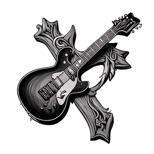 Guitar and crucifix wooden cross goth stul tattoo design idea