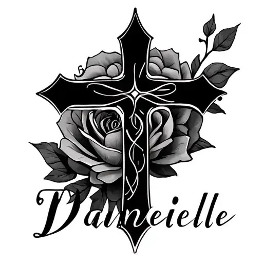 cross with the name Danielle  tattoo design idea