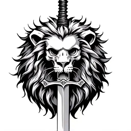 Skeleton Lion Sword tattoo design idea
