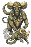 Powerful Indian buffalo with mighty crocodile and hidden anaconda tattoo design idea