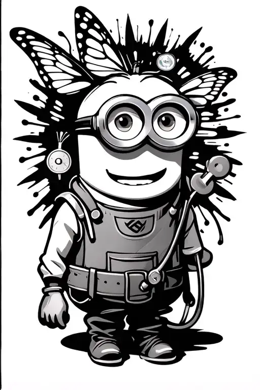 stethoscope,butterfly,carpenters tool belt and a minion character tattoo design idea