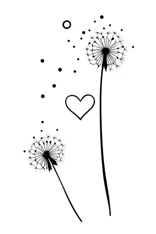 I want something with fine lines dots and a dandelion adnd a heart for behind my ear tattoo design idea