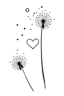 I want something with fine lines dots and a dandelion adnd a heart for behind my ear tattoo design idea