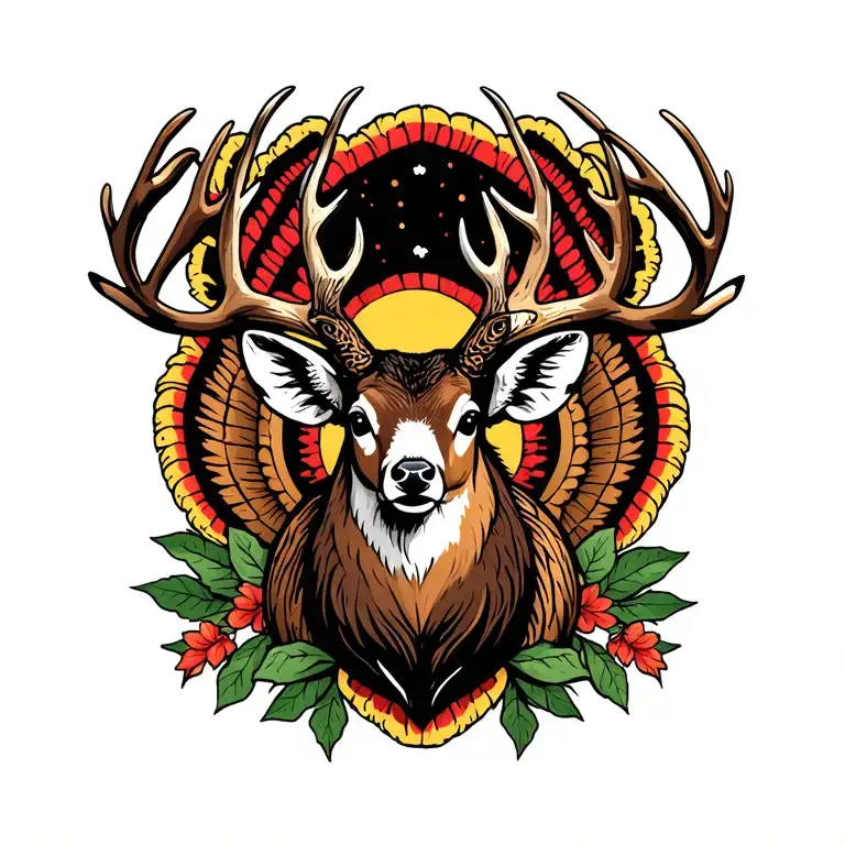 Turkey white tailed deer tattoo design idea