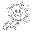 Simple Heart with smiley face (black) surrounded by asymmetrical star (red) tattoo design idea