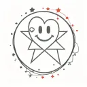 Simple Heart with smiley face (black) surrounded by asymmetrical star (red) tattoo design idea