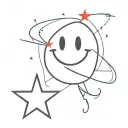 Simple Heart with smiley face (black) surrounded by asymmetrical star (red) tattoo design idea