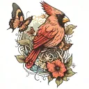 Cardinal and butterflies tattoo design idea