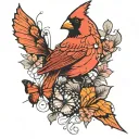 Cardinal and butterflies tattoo design idea