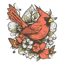 Cardinal and butterflies tattoo design idea