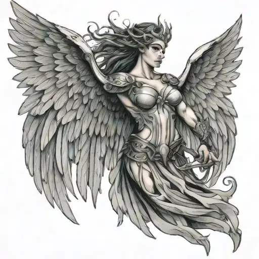 Valkyrie wings spread tattoo design idea