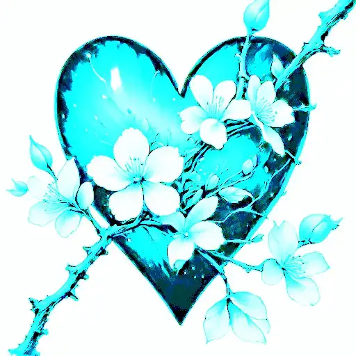 japanese cherry blossom curling it's way towards a heart tattoo design idea