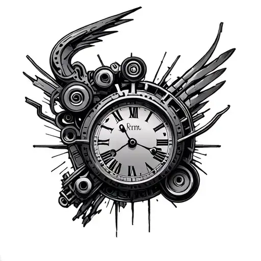 first part of life as auto mechanical clock tattoo design idea