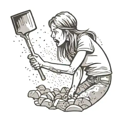 Girl licking a shovel pouring dirt tattoo design idea