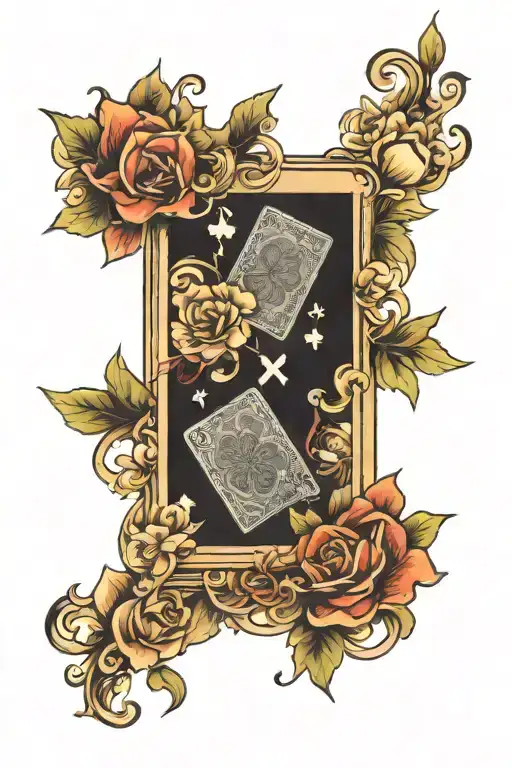 playing cards surrounded by flowers growing tattoo design idea