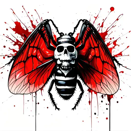 cicada with a skull on its back with its symmetrical wings spread tattoo design idea