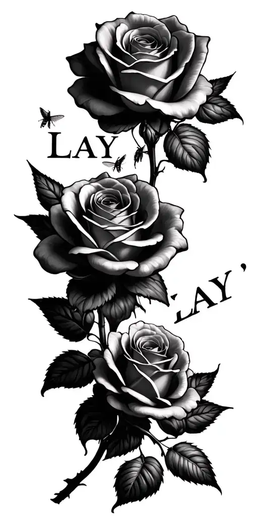 "Lay Lay " roses blooming butter fly coming tattoo design idea