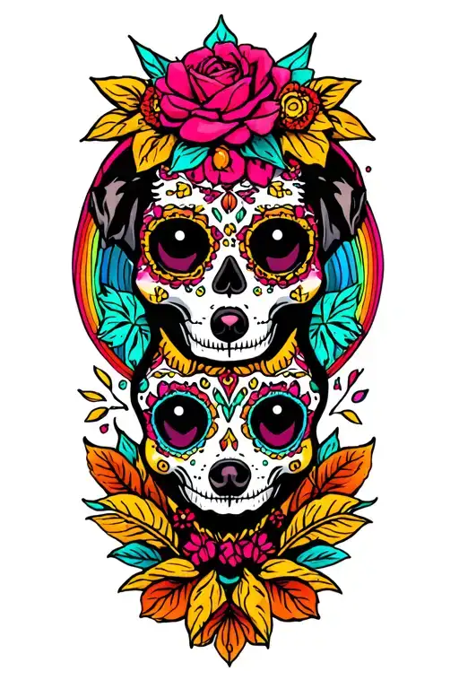 day of the dead dogs and rainbow bridge  tattoo design idea