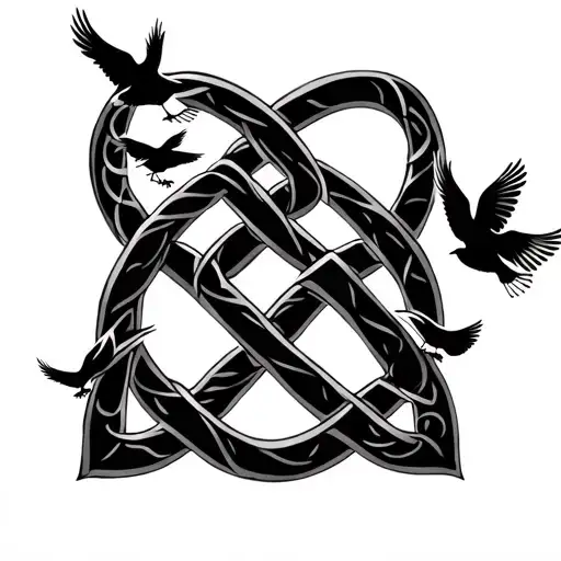 celtic knot symbol family with birds flying tattoo design idea