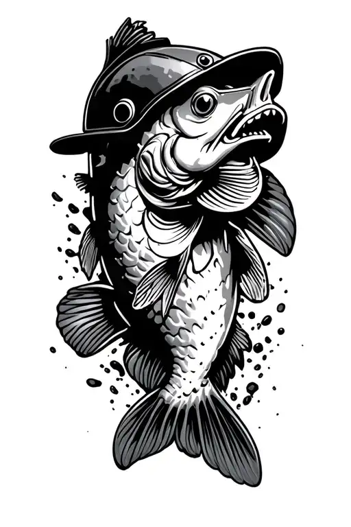 coal mine helmet oil pump bass fish jumping tattoo design idea