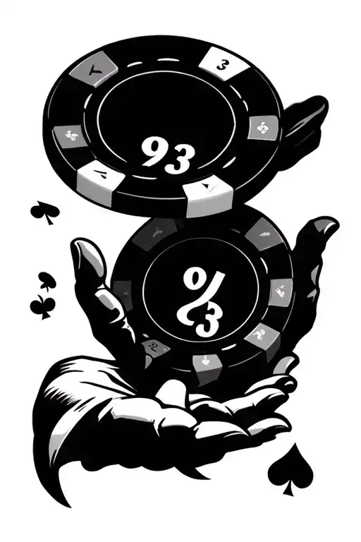 the number 93 as a poker chip as the joker throws it from his hand tattoo design idea