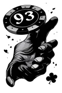 the number 93 as a poker chip as the joker throws it from his hand tattoo design idea
