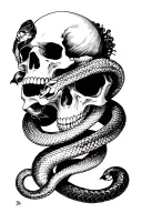 skull & snakes wrapped together tattoo design idea