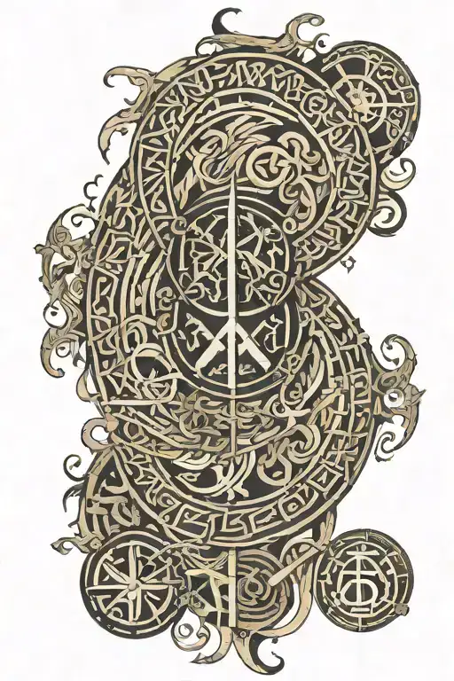 alchemy half circle with norse runes intertwined into an armband that reads Death before dishonor  tattoo design idea