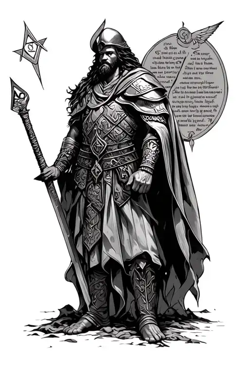 isaiah 6:8 bible verse with warrior and masonic art tattoo design idea