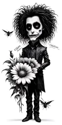 tim burton character, Edgar, Sparky, Edward Scissorhands, Mayor, Oogie Boogi, bugs, flowers, bettles tattoo design idea