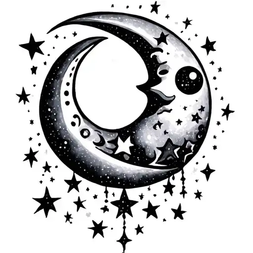stitch moon and stars tattoo design idea