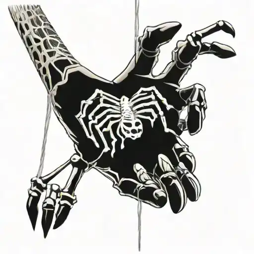 skeleton hand with puppet strings transforming into a spiders web coming from the spider tattoo design idea
