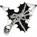 skeleton hand with puppet strings transforming into a spiders web coming from the spider tattoo design idea